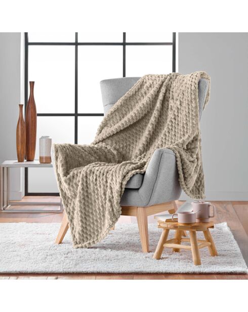 Plaid (125 x 150 cm) Mini Frosty Taupe, flanella a rilievo tinta unita