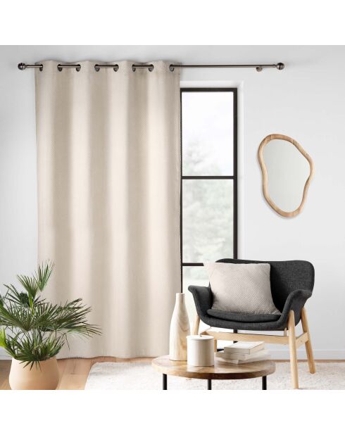Rideau à oeillets velours relief Java naturel - 140x260 cm