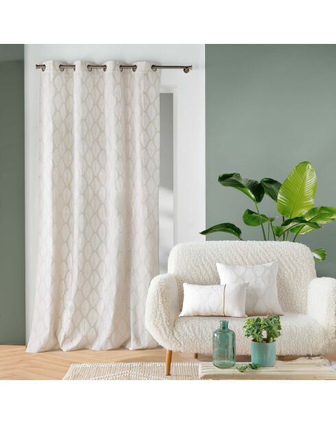 Rideau à oeillets imprimé metallisé Maho blanc - 140x240 cm