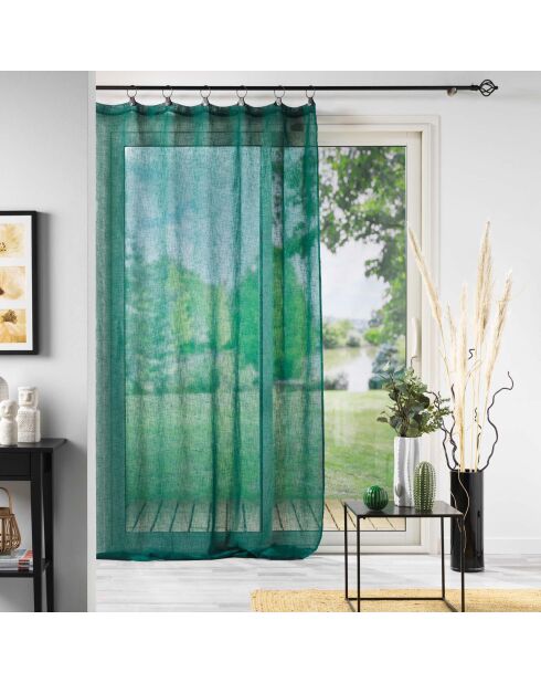 Rideau à anneaux voile tissé Linka émeraude  - 140x280 cm