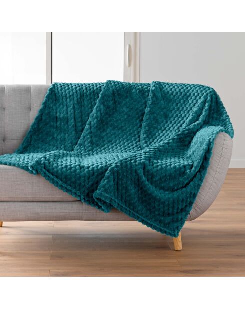 Plaid flanelle relief unie Mini Frosty bleu - 125x150 cm