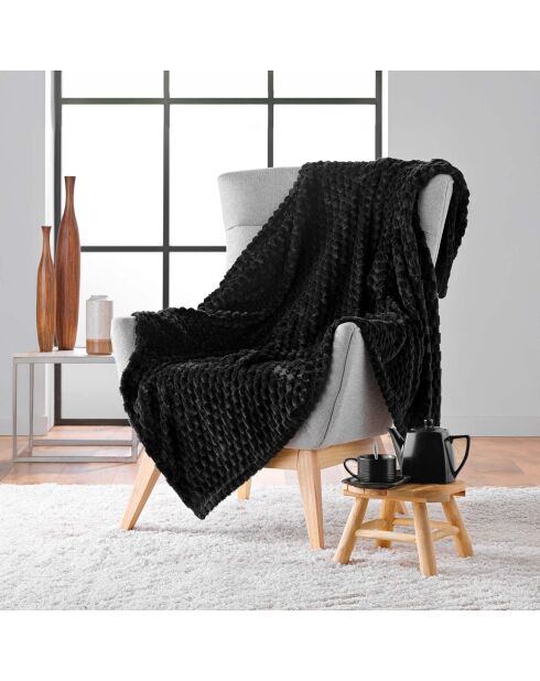 Plaid flanelle relief unie Mini Frosty noir - 125x150 cm