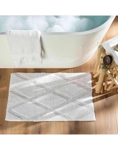 Tapis de bain coton tufte Thais blanc - 50x80 cm