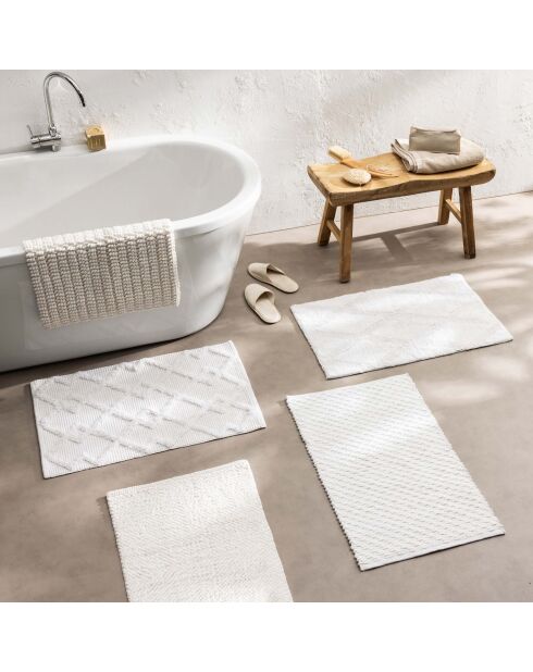 Tapis de bain coton tufte Thais blanc - 50x80 cm