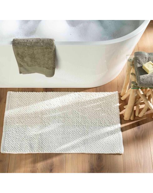 Yanis Weißer Badteppich (50 x 80 cm), Mikrofaser, Chenille-Garn