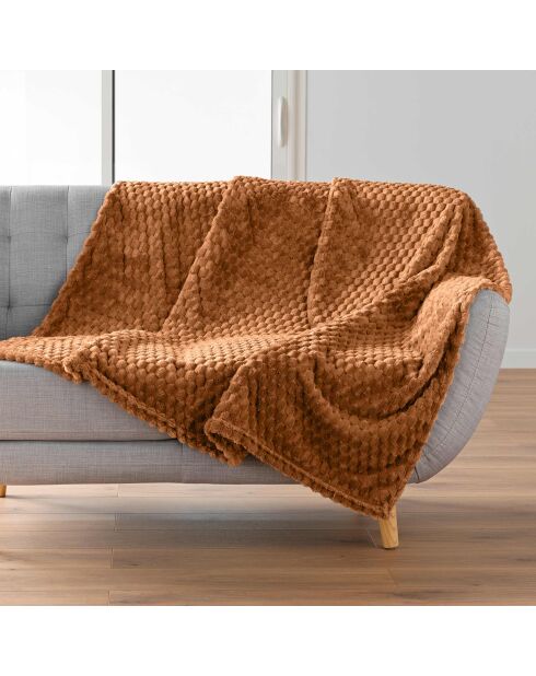 Plaid flanelle relief unie Mini Frosty camel - 125x150 cm