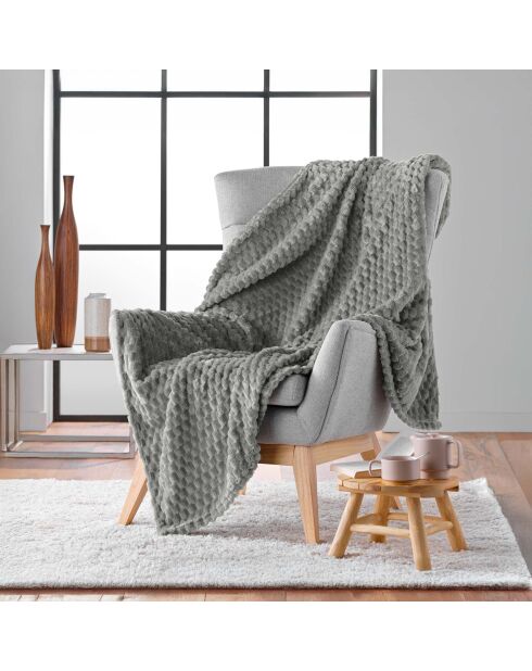 Plaid flanelle relief unie Mini Frosty gris - 125x150 cm