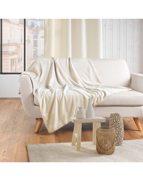 Plaid (180 x 220 cm) in lana naturale, tinta unita in boucle