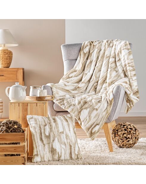 Calda coperta invernale (180 x 220 cm) in cheyenne naturale, pelliccia sintetica e sherpa