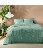Parure housse de couette microfibre unie tuftée Heltie sauge