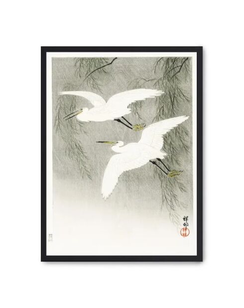 Dipinto raffigurante il volo dell'airone bianco - 50x70 cm