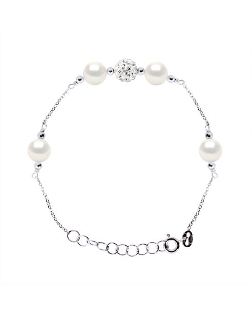 Bracelet en argent & perles de culture d'eau douce rondes blanc naturel