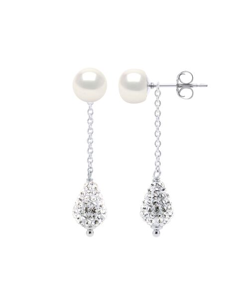 Boucles d'oreilles Pendantes en argent & perles de culture d'eau douce blanc naturel