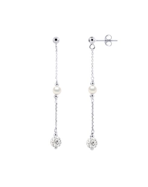 Boucles d'oreilles en argent rhodié & perles de culture d'eau douce rondes blanc naturel