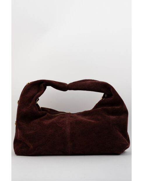 Bolso Lenyx de piel aterciopelada burdeos - 42x35x8 cm