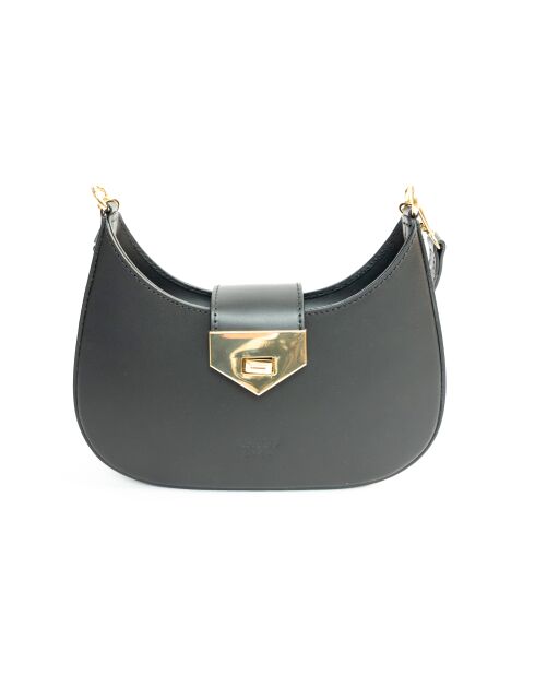 Nella zwarte leren schoudertas - 26x16x5 cm