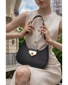 Nella zwarte leren schoudertas - 26x16x5 cm