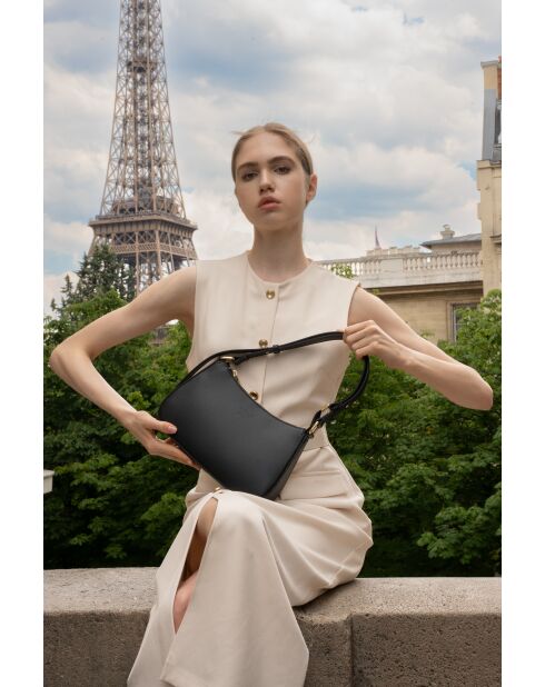 Juna zwarte leren schoudertas - 26x16x6 cm