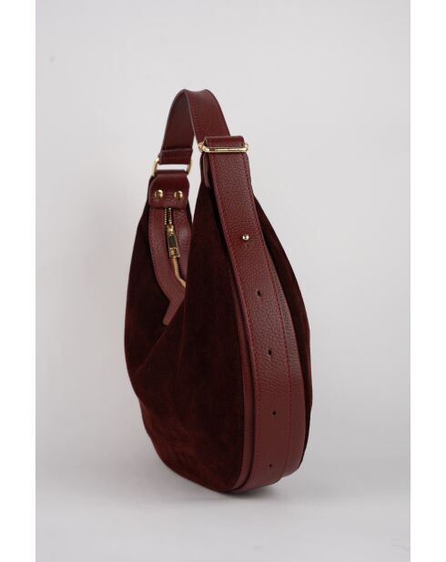 Siana Bordeaux fluwelen leren schoudertas - 33x27x6 cm