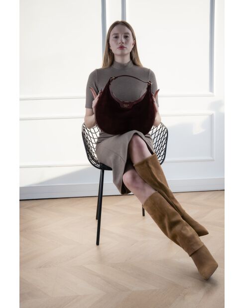 Siana Bordeaux fluwelen leren schoudertas - 33x27x6 cm