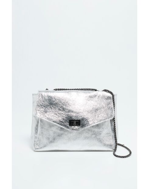 Zilverkleurige schoudertas van maku leer - 27x 20x6,5 cm