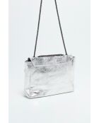 Zilverkleurige schoudertas van maku leer - 27x 20x6,5 cm