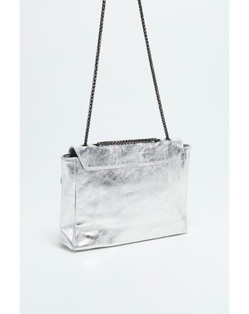 Zilverkleurige schoudertas van maku leer - 27x 20x6,5 cm