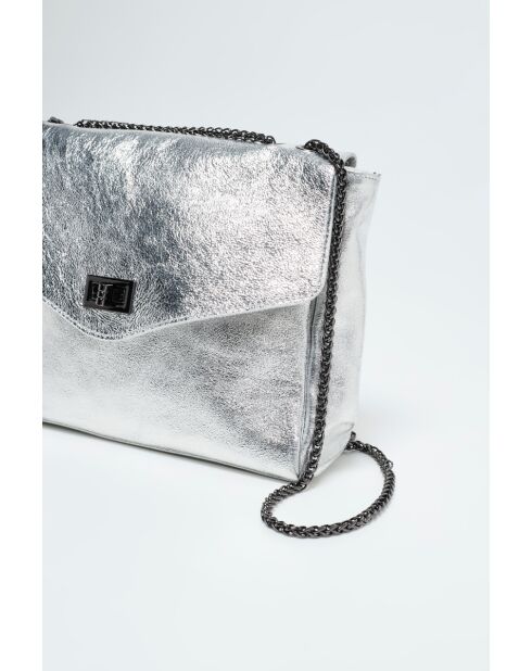 Zilverkleurige schoudertas van maku leer - 27x 20x6,5 cm