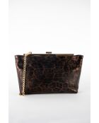 Zwarte leren schoudertas met bruin luipaardpatroon - 28x15x8 cm