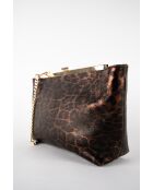 Zwarte leren schoudertas met bruin luipaardpatroon - 28x15x8 cm