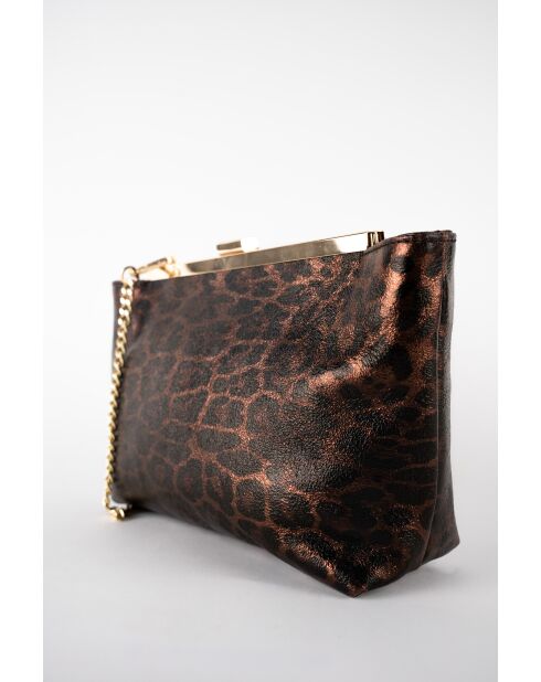 Zwarte leren schoudertas met bruin luipaardpatroon - 28x15x8 cm