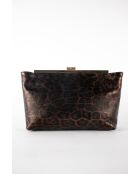 Zwarte leren schoudertas met bruin luipaardpatroon - 28x15x8 cm