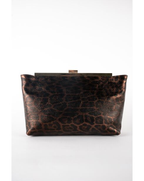 Zwarte leren schoudertas met bruin luipaardpatroon - 28x15x8 cm