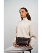 Zwarte leren schoudertas met bruin luipaardpatroon - 28x15x8 cm