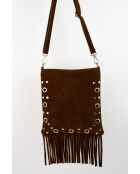 Bandolera de terciopelo de piel kyro marrón - 24x21x4 cm