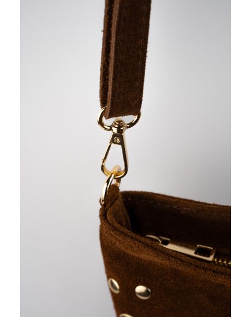 Bandolera de terciopelo de piel kyro marrón - 24x21x4 cm