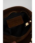 Bandolera de terciopelo de piel kyro marrón - 24x21x4 cm