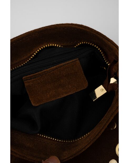 Bandolera de terciopelo de piel kyro marrón - 24x21x4 cm