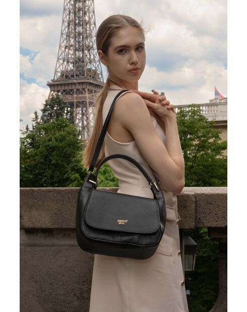 Milva zwarte leren schoudertas - 30x20x12 cm