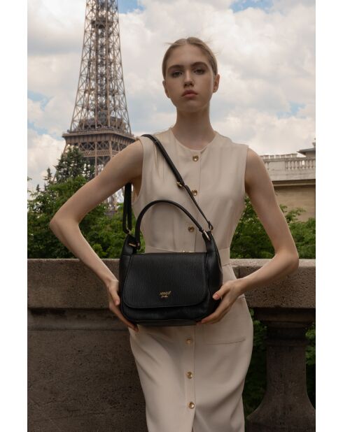 Milva zwarte leren schoudertas - 30x20x12 cm