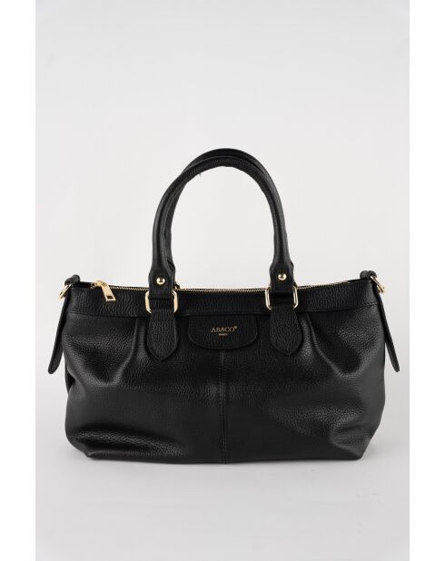 Schwarze Jet-Lederhandtasche - 22x33x11 cm