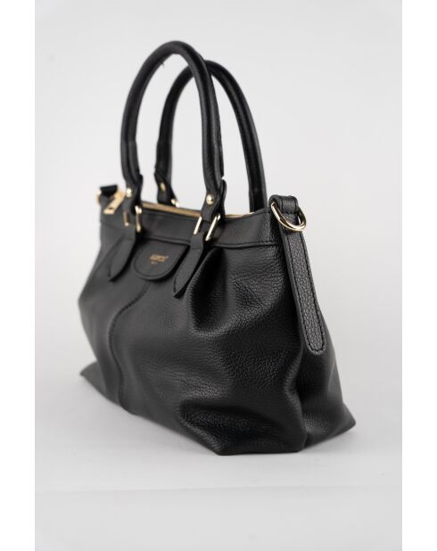 Schwarze Jet-Lederhandtasche - 22x33x11 cm