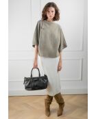 Schwarze Jet-Lederhandtasche - 22x33x11 cm