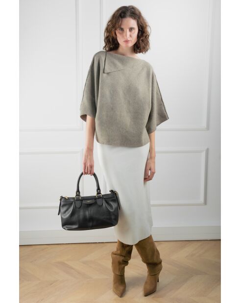 Schwarze Jet-Lederhandtasche - 22x33x11 cm