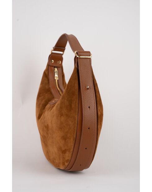 Siana Camel Velvet leren schoudertas - 33x27x6 cm