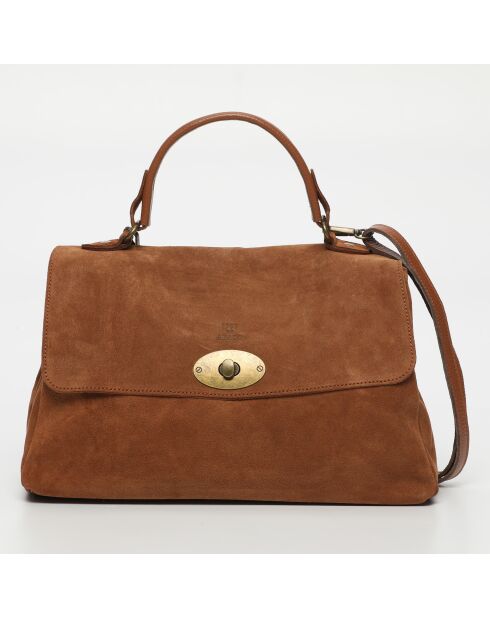 Louis Schultertasche aus Samt aus Leder mit kamelfarbenen Fransen - 28x20x9 cm