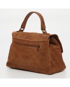 Louis Schultertasche aus Samt aus Leder mit kamelfarbenen Fransen - 28x20x9 cm