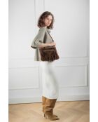 Schoudertas van roestvrij staal in mokka fluweel - 22x28x2 cm