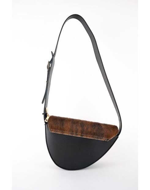 Mehrfarbige Schultertasche aus braunem Kalbsleder - 23x7x8 cm