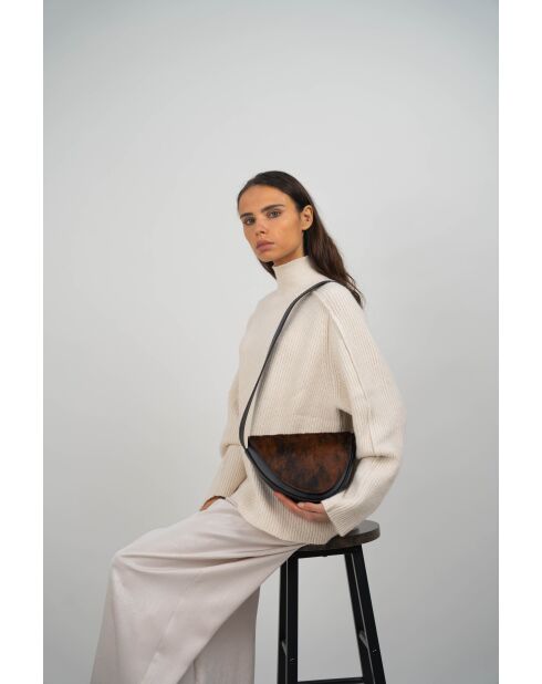 Mehrfarbige Schultertasche aus braunem Kalbsleder - 23x7x8 cm